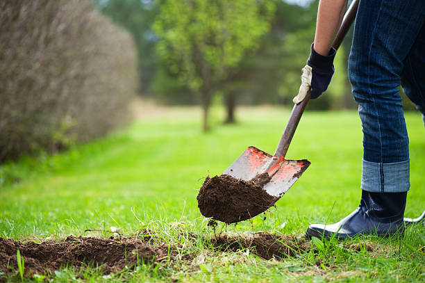 Artificial Putting Green Installation with a shovel.” Artificial Putting Green Installation